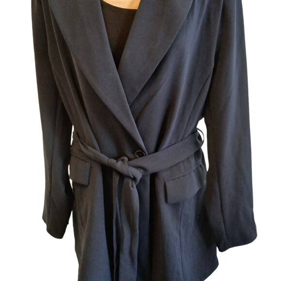 Standards & Practices Blazer Trench Sz 2X Navy Blue Long Coat Jacket Wrap Modern - Picture 6 of 15